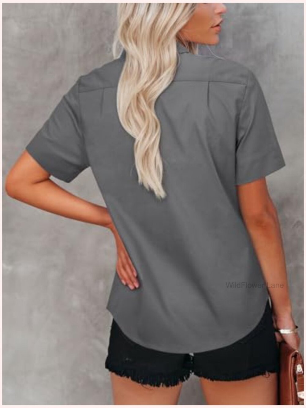 Short Sleeve Button Down Oxford Shirt Women V Neck Collared Blouse Top Pocket - Picture 2 of 6